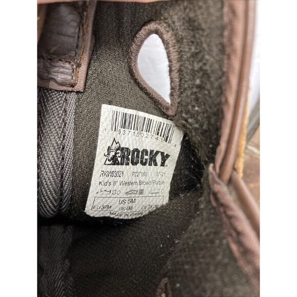 Rocky Kids Cowboy Boots Original Ride FLX Western Sz 5M Boys Girls Brown Purple - Picture 10 of 10